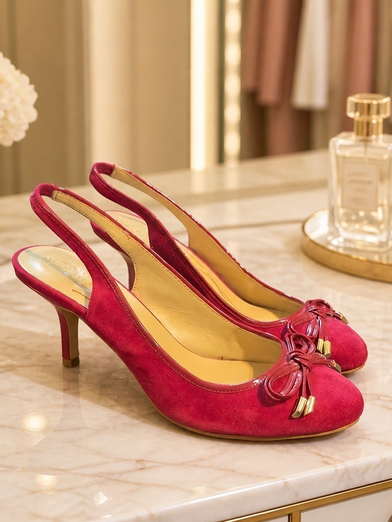 kate spade Shoes - kate spade Red Suede Slingback Heels with Bow Detail